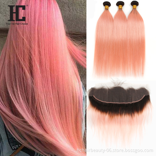 Two Tone 1B/Pink Weaves 100% Human Ombre Malaysian Hair Color Straight  Hair Bundles